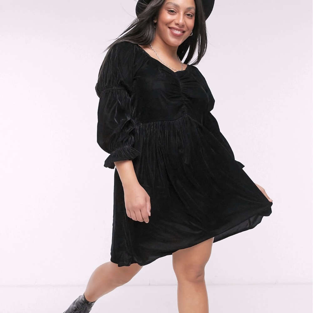 New Asos Curve Black Velvet Dress US 18